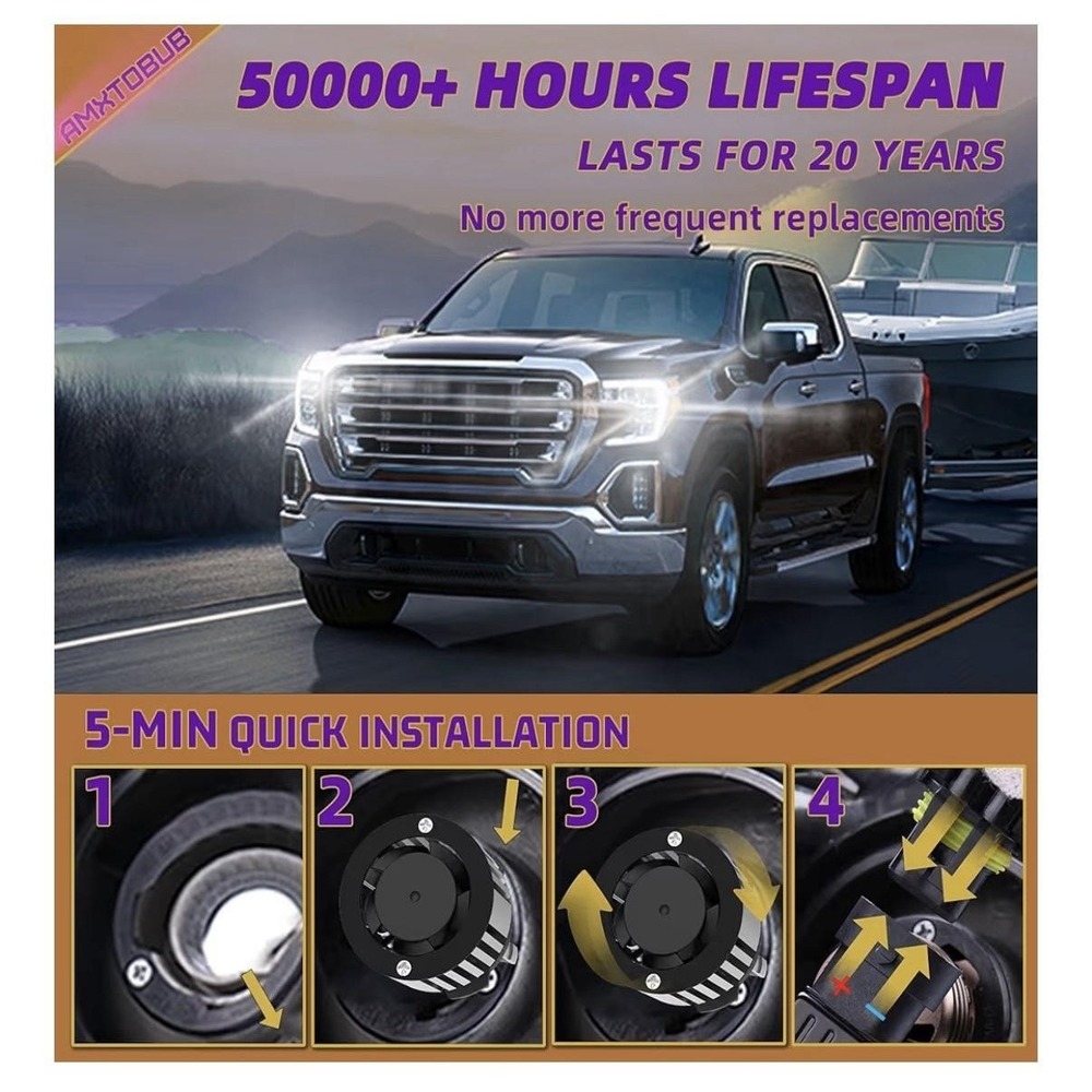 AMXTOBUB 9005 H11 9145 7443 LED Headlight Fog Bulbs 6500K 8 Pack Dodge Ram - Picture 5 of 10